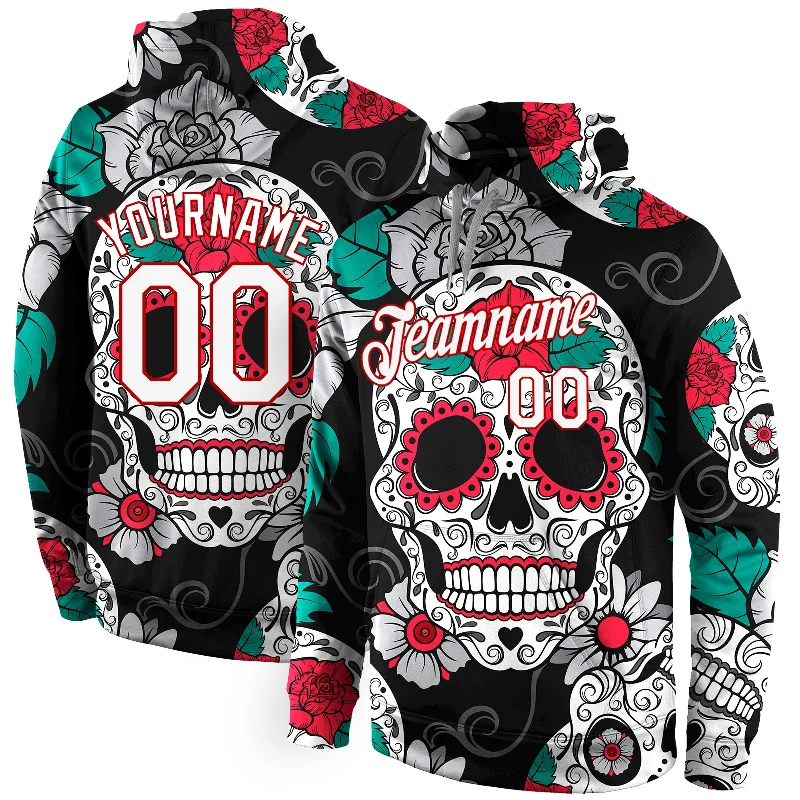 One Size Stitched Black White-Red 3D Skull Fashion Sports Pullover Sweatshirt Hoodie