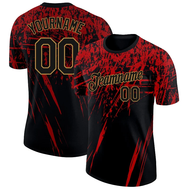 One Size Black Red-Old Gold 3D Pattern Design Performance T-Shirt