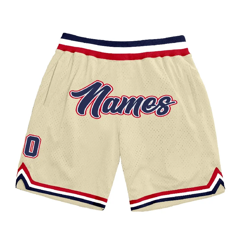 One Size Cream Navy-Red Authentic Throwback Basketball Shorts