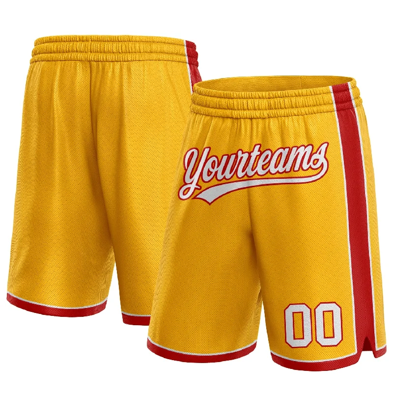 One Size Gold White-Red Authentic Basketball Shorts