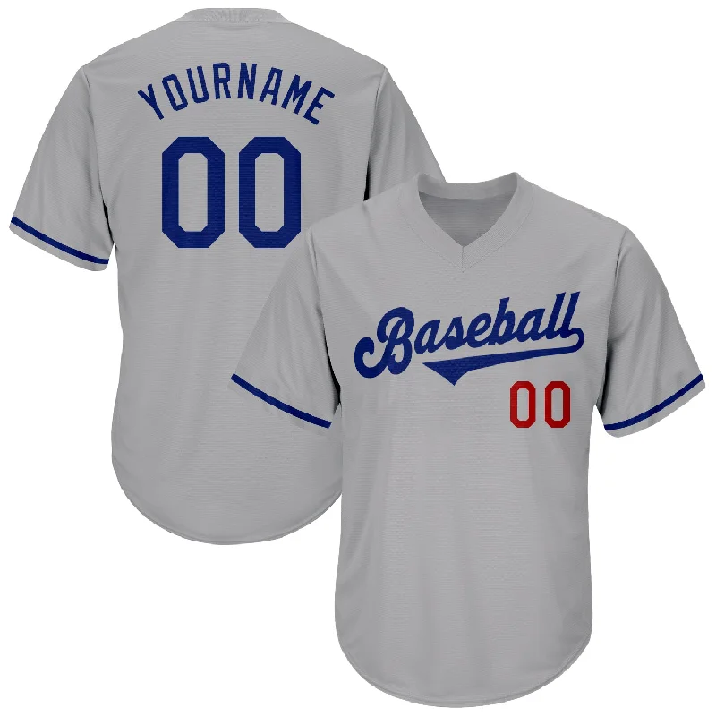 One Size Gray Royal-Red Authentic Throwback Rib-Knit Baseball Jersey Shirt