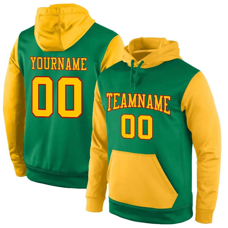 One Size Stitched Kelly Green Gold-Red Sports Pullover Sweatshirt Hoodie