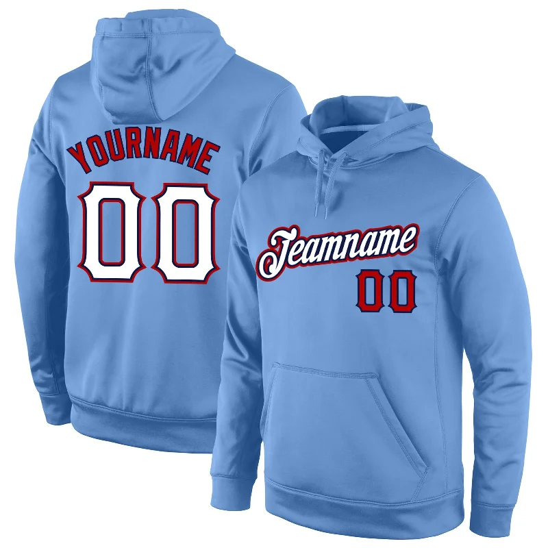 One Size Stitched Light Blue White-Red Sports Pullover Sweatshirt Hoodie