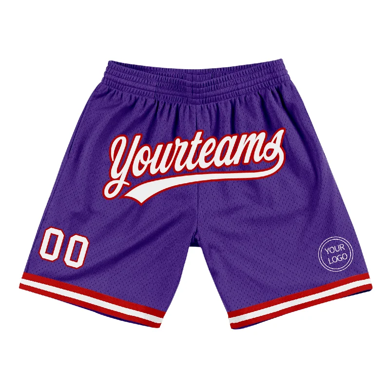 One Size Purple White-Red Authentic Throwback Basketball Shorts