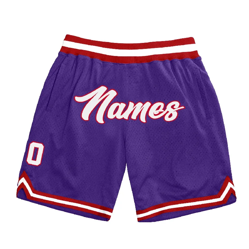 One Size Purple White-Red Authentic Throwback Basketball Shorts