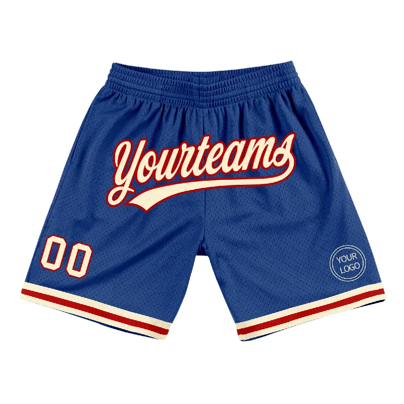 One Size Royal Cream-Red Authentic Throwback Basketball Shorts