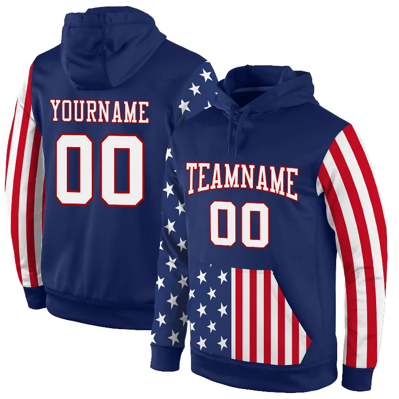 One Size Stitched Royal White-Red 3D American Flag Fashion Sports Pullover Sweatshirt Hoodie