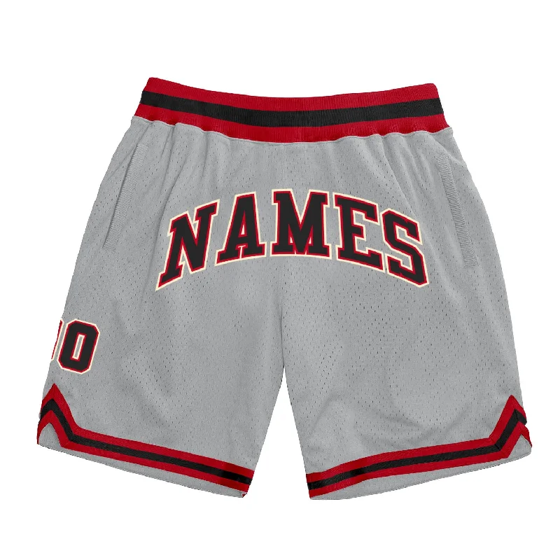 One Size Gray Black-Red Authentic Throwback Basketball Shorts