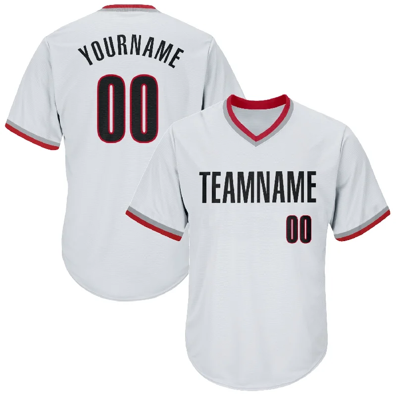 One Size White Black-Red Authentic Throwback Rib-Knit Baseball Jersey Shirt