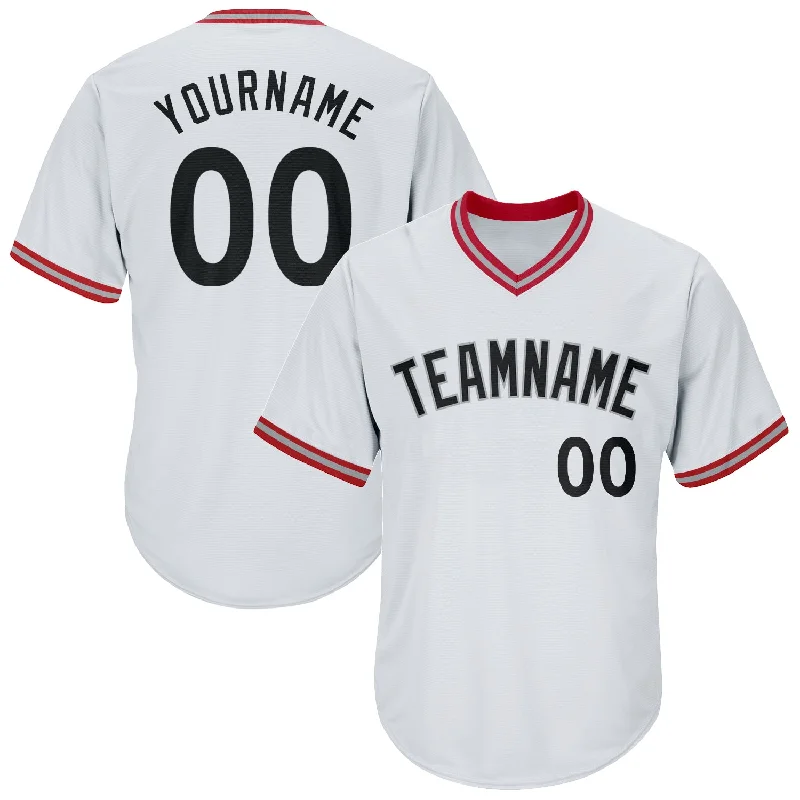 One Size White Black-Red Authentic Throwback Rib-Knit Baseball Jersey Shirt