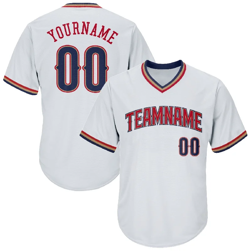 One Size White Navy-Red Authentic Throwback Rib-Knit Baseball Jersey Shirt