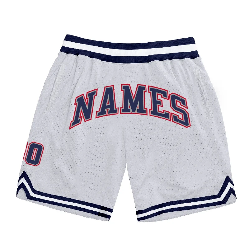 One Size White Navy-Red Authentic Throwback Basketball Shorts