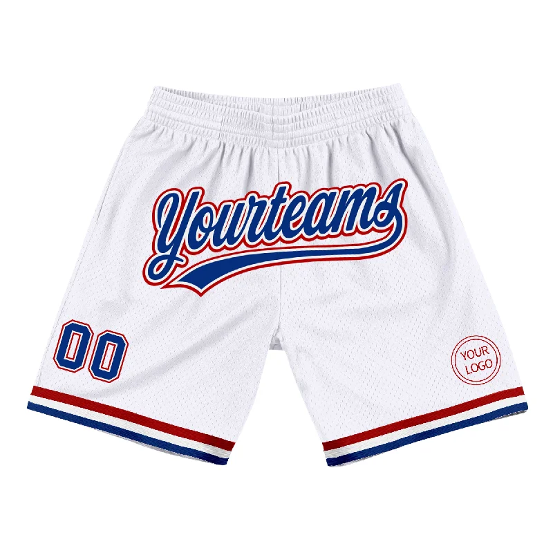 One Size White Royal-Red Authentic Throwback Basketball Shorts