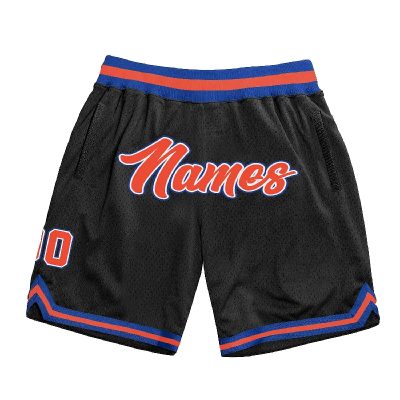 One Size Black Orange-Royal Authentic Throwback Basketball Shorts