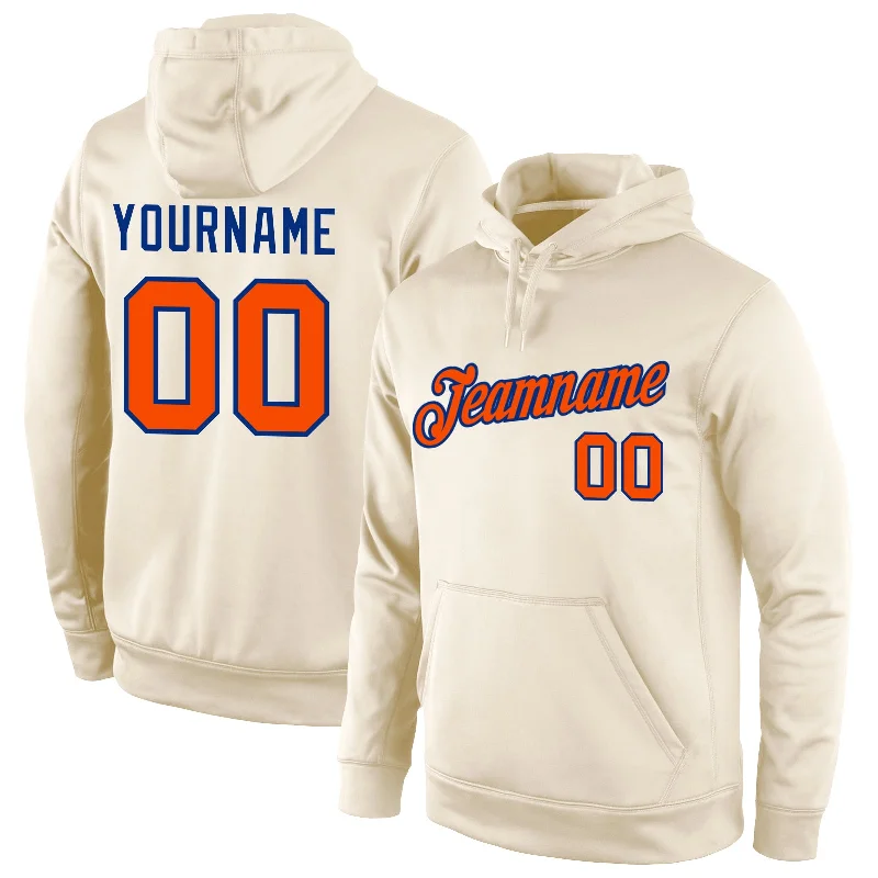 One Size Stitched Cream Orange-Royal Sports Pullover Sweatshirt Hoodie