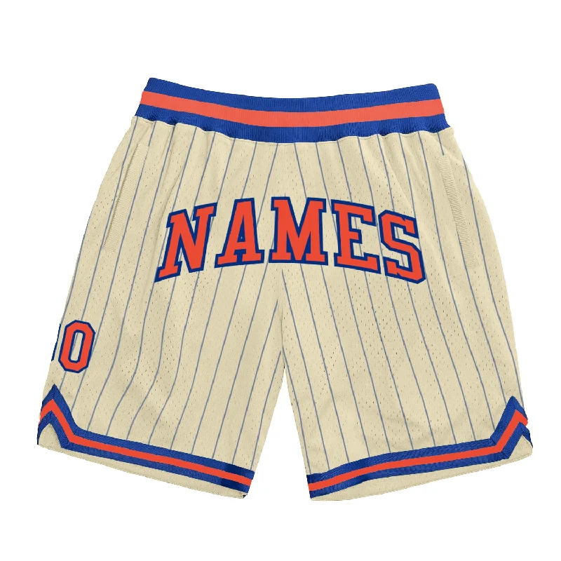 One Size Cream Royal Pinstripe Orange-Royal Authentic Basketball Shorts