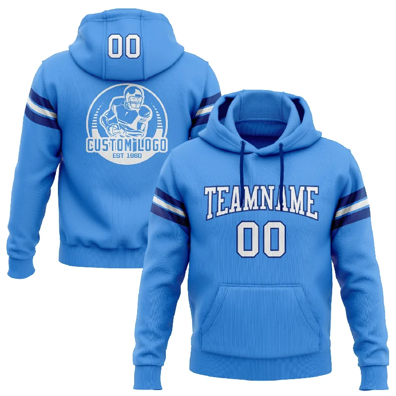 One Size Stitched Powder Blue White-Royal Football Pullover Sweatshirt Hoodie