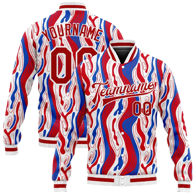 One Size Figure Red-Royal 3D Pattern Design Bomber Full-Snap Varsity Letterman Jacket