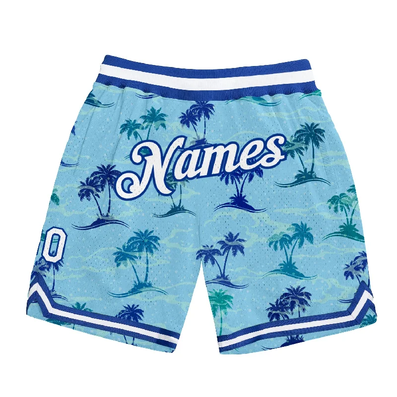 One Size Light Blue White-Royal 3D Pattern Design Palm Trees Authentic Basketball Shorts