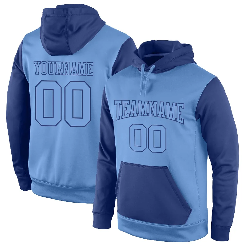 One Size Stitched Light Blue Light Blue-Royal Sports Pullover Sweatshirt Hoodie