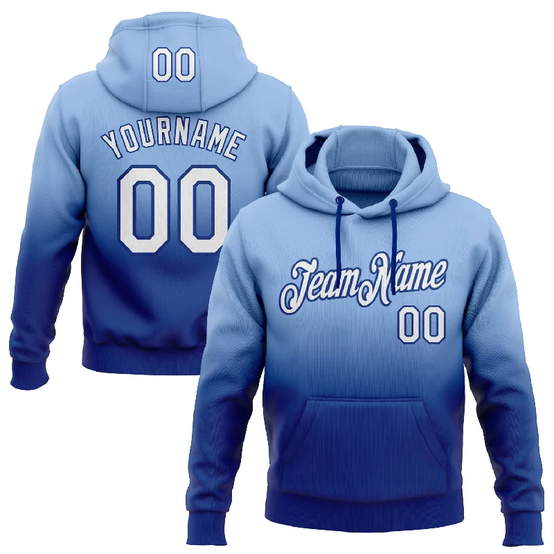 One Size Stitched Light Blue White-Royal Fade Fashion Sports Pullover Sweatshirt Hoodie