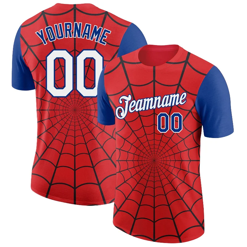 One Size Red White-Royal 3D Pattern Design Spider Performance T-Shirt