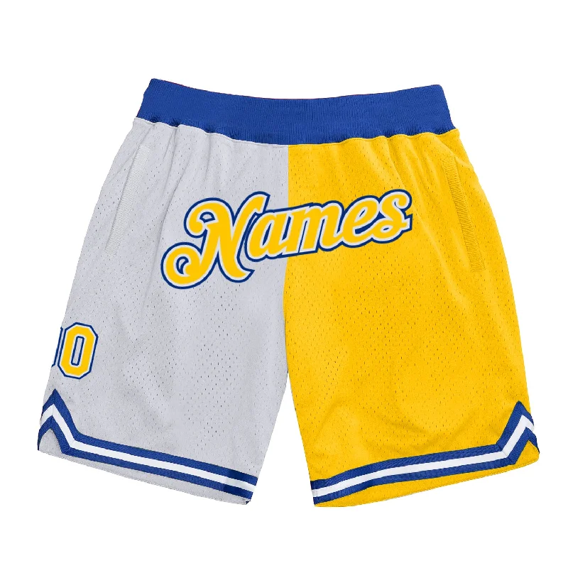 One Size White Gold-Royal Authentic Throwback Split Fashion Basketball Shorts