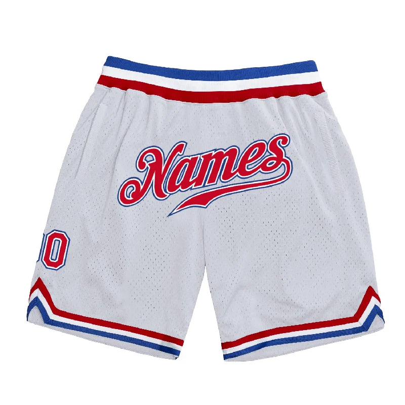 One Size White Red-Royal Authentic Throwback Basketball Shorts