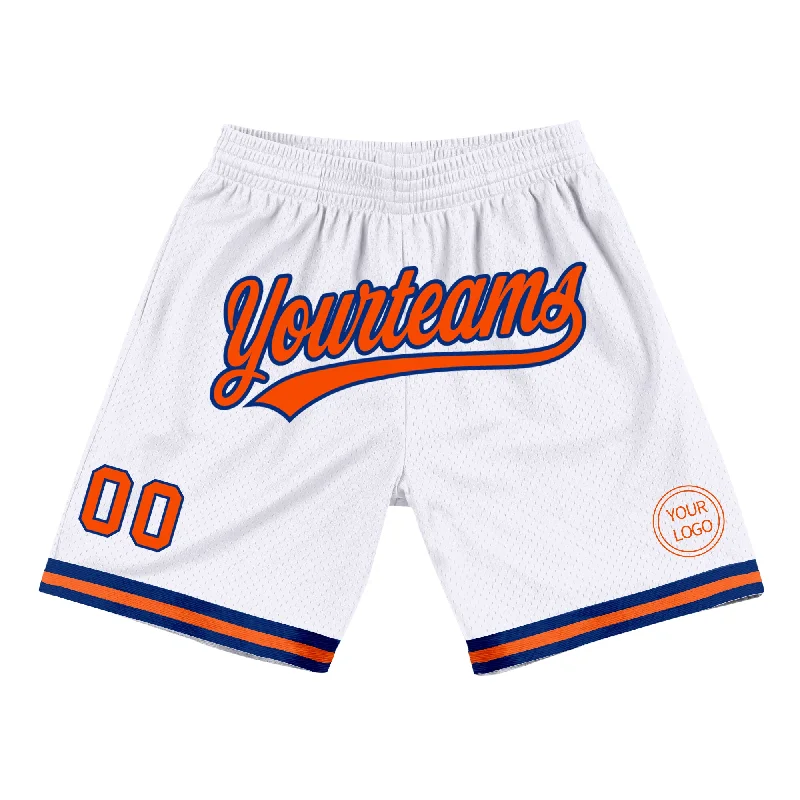 One Size White Orange-Royal Authentic Throwback Basketball Shorts