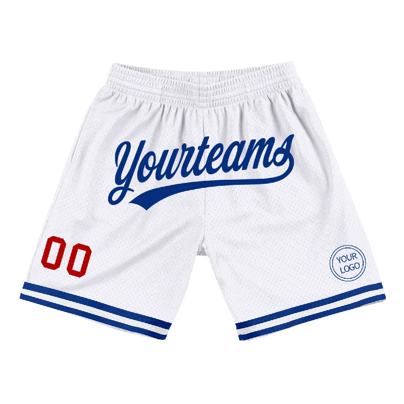 One Size White Red-Royal Authentic Throwback Basketball Shorts