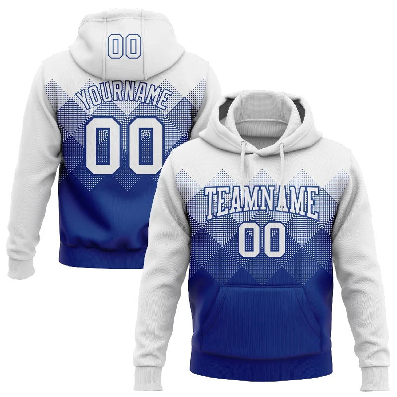 One Size Stitched White Royal 3D Pattern Design Gradient Square Shape Sports Pullover Sweatshirt Hoodie