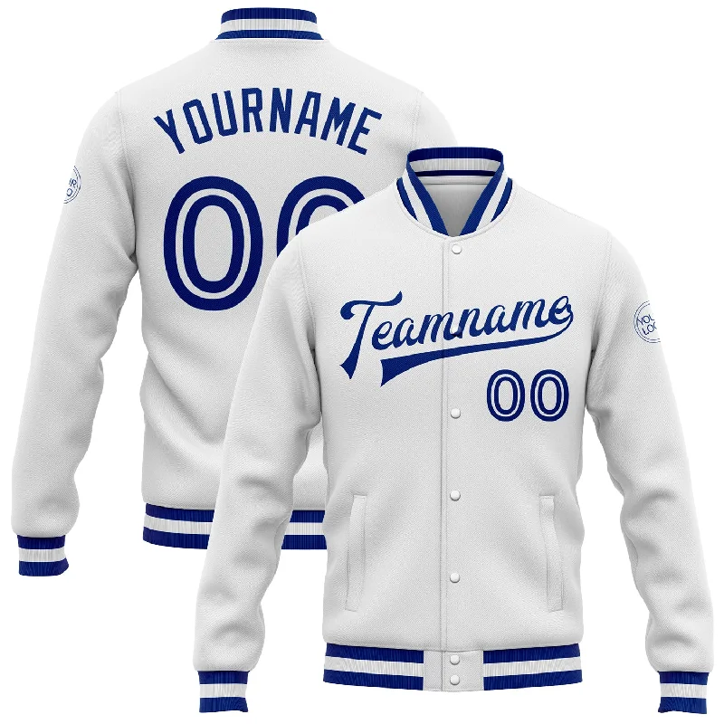 One Size White White-Royal Bomber Full-Snap Varsity Letterman Jacket