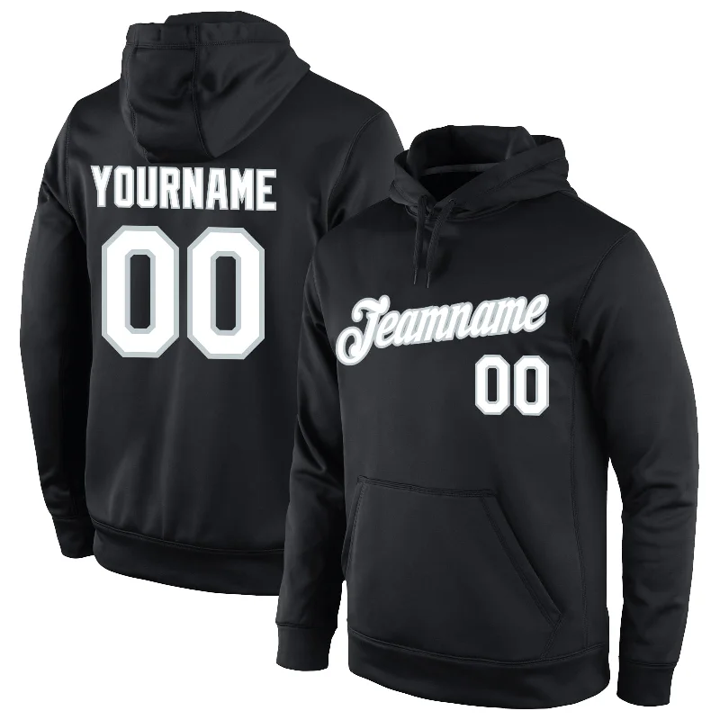 One Size Stitched Black White-Silver Sports Pullover Sweatshirt Hoodie