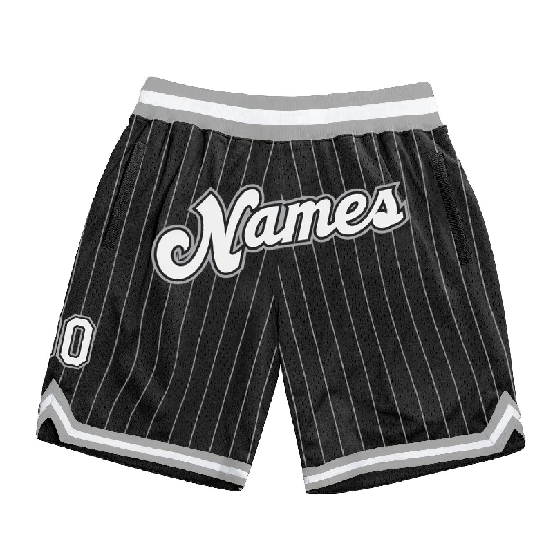 One Size Black White Pinstripe White-Gray Authentic Basketball Shorts