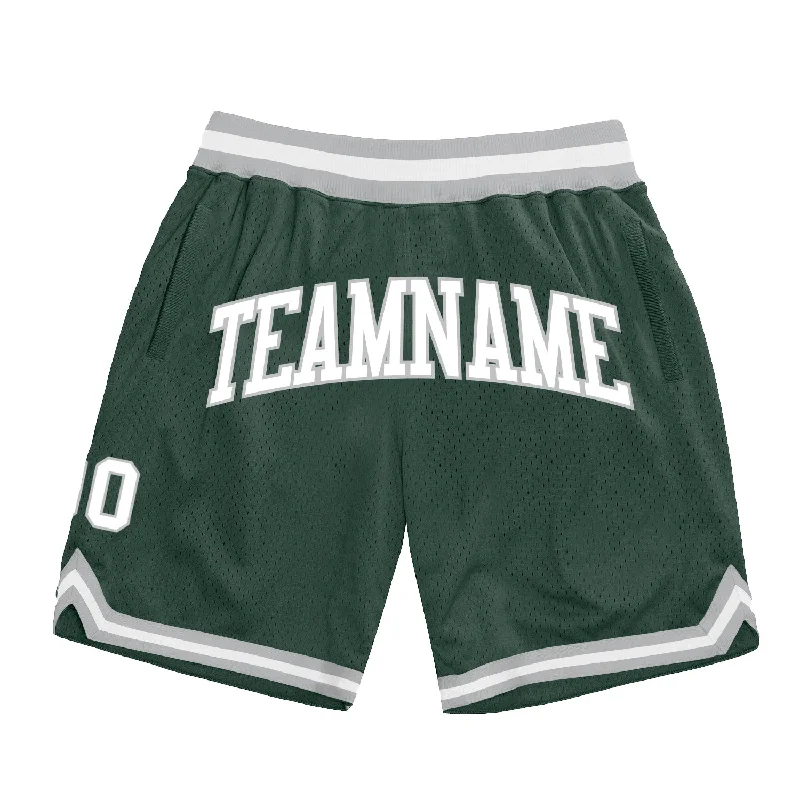 One Size Hunter Green White-Gray Authentic Throwback Basketball Shorts