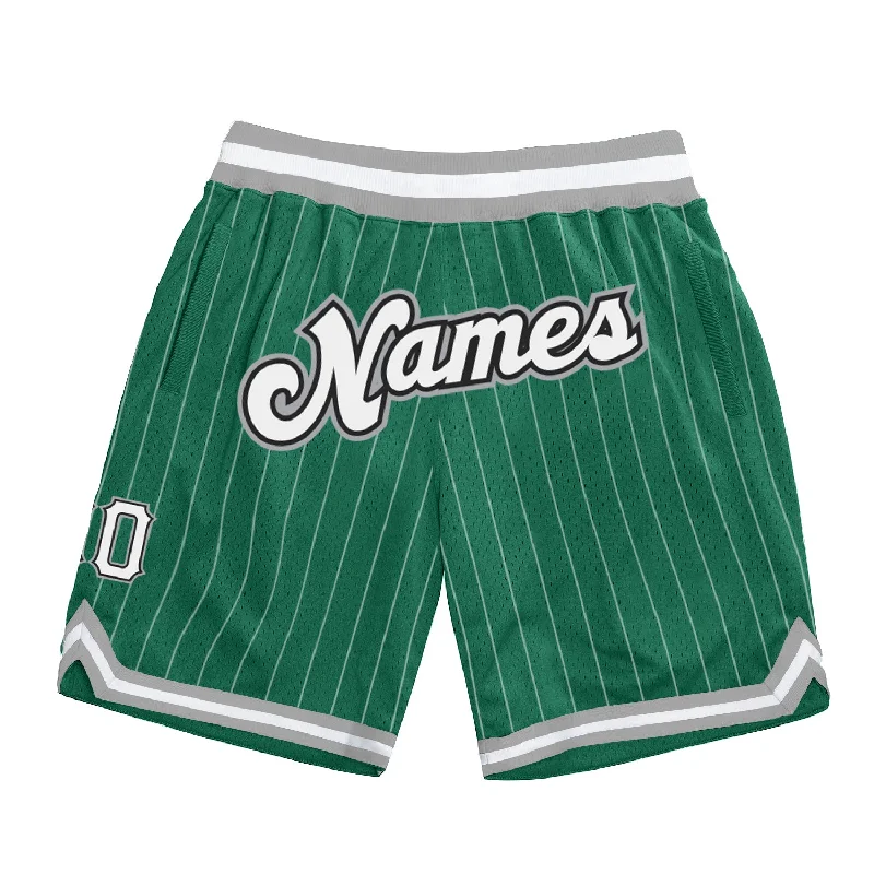 One Size Kelly Green White Pinstripe White-Gray Authentic Basketball Shorts