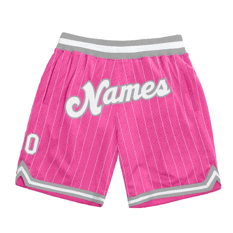 One Size Pink White Pinstripe White-Gray Authentic Basketball Shorts