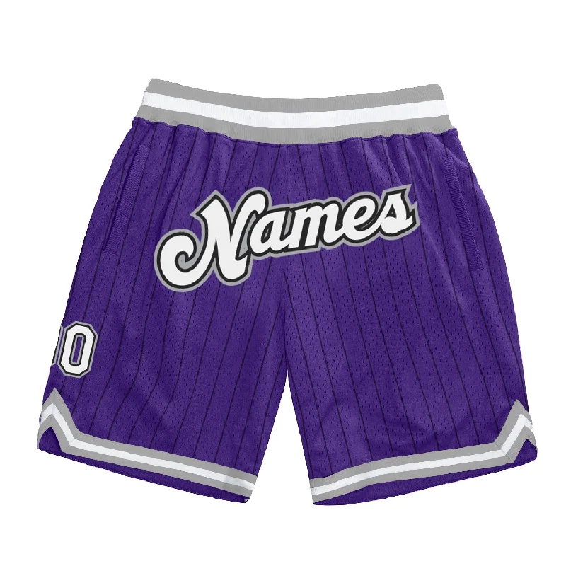 One Size Purple Black Pinstripe White-Gray Authentic Basketball Shorts