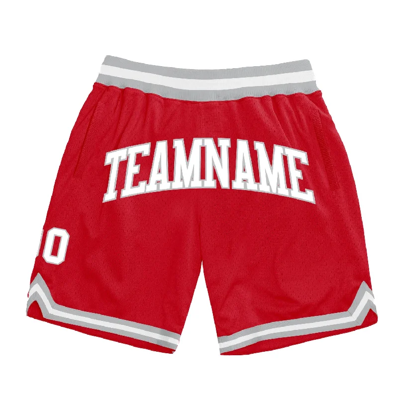 One Size Red White-Gray Authentic Throwback Basketball Shorts