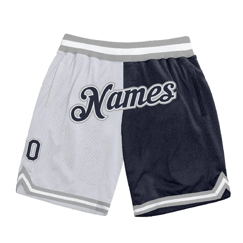 One Size White Navy-Gray Authentic Throwback Split Fashion Basketball Shorts