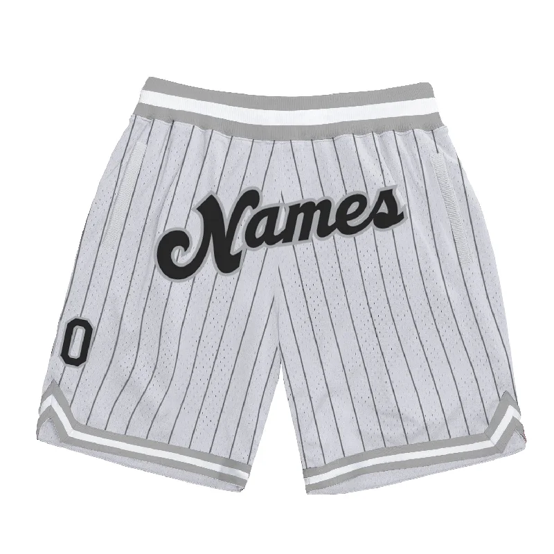 One Size White Black Pinstripe Black-Gray Authentic Basketball Shorts