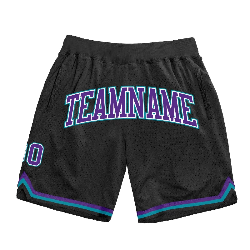 One Size Black Purple-Teal Authentic Throwback Basketball Shorts