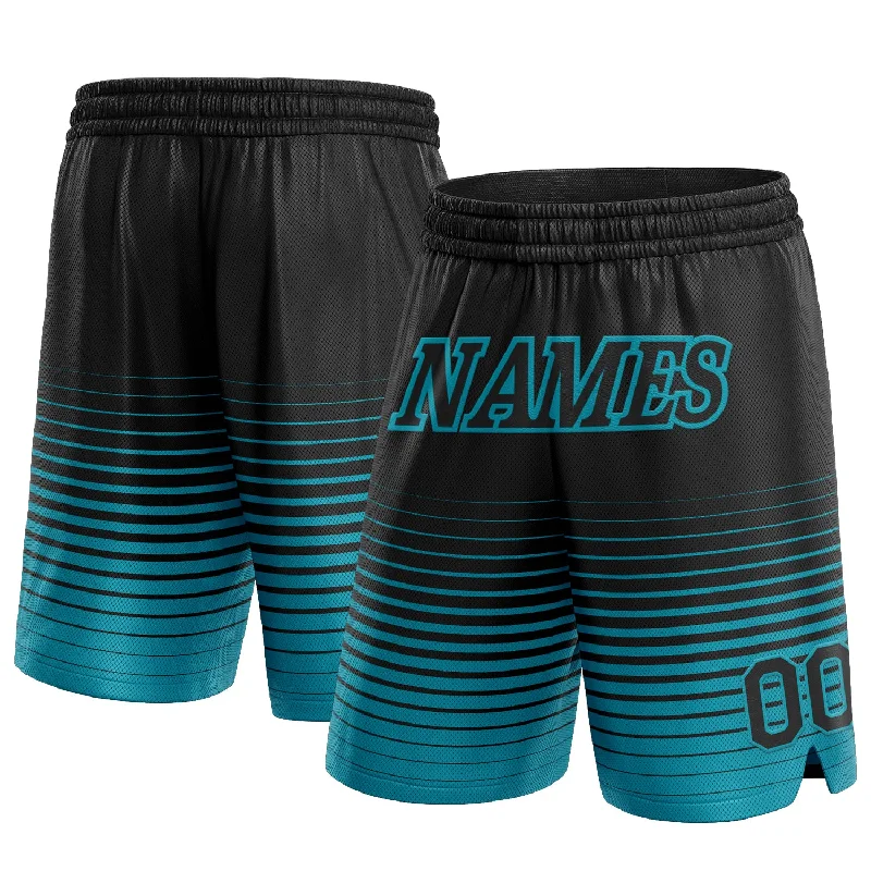 One Size Black Teal Pinstripe Fade Fashion Authentic Basketball Shorts