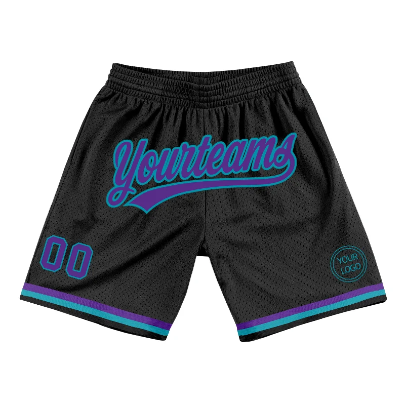 One Size Black Purple-Teal Authentic Throwback Basketball Shorts