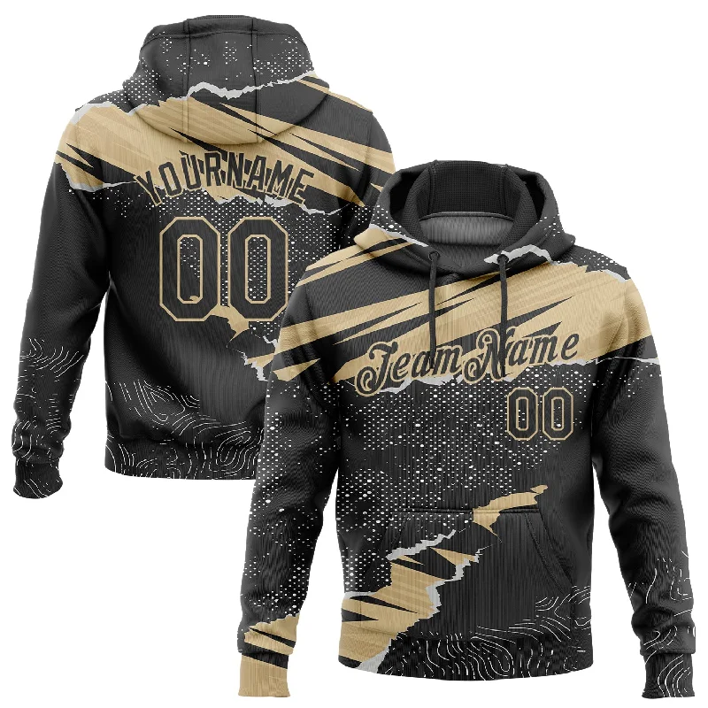 One Size Stitched Black Vegas Gold 3D Pattern Design Torn Paper Style Sports Pullover Sweatshirt Hoodie