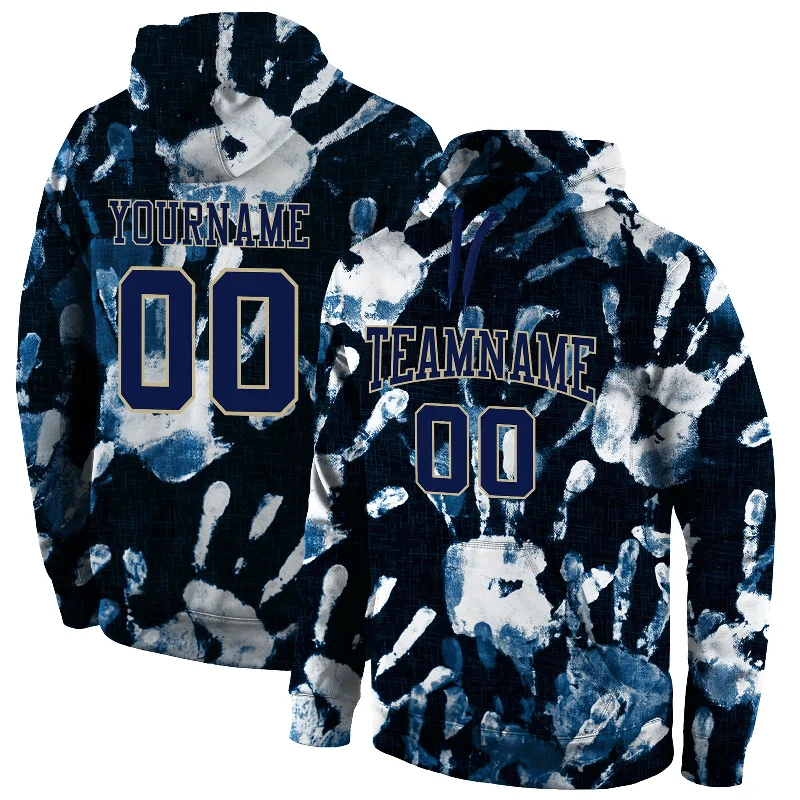 One Size Stitched Graffiti Pattern Navy-Vegas Gold 3D Sports Pullover Sweatshirt Hoodie