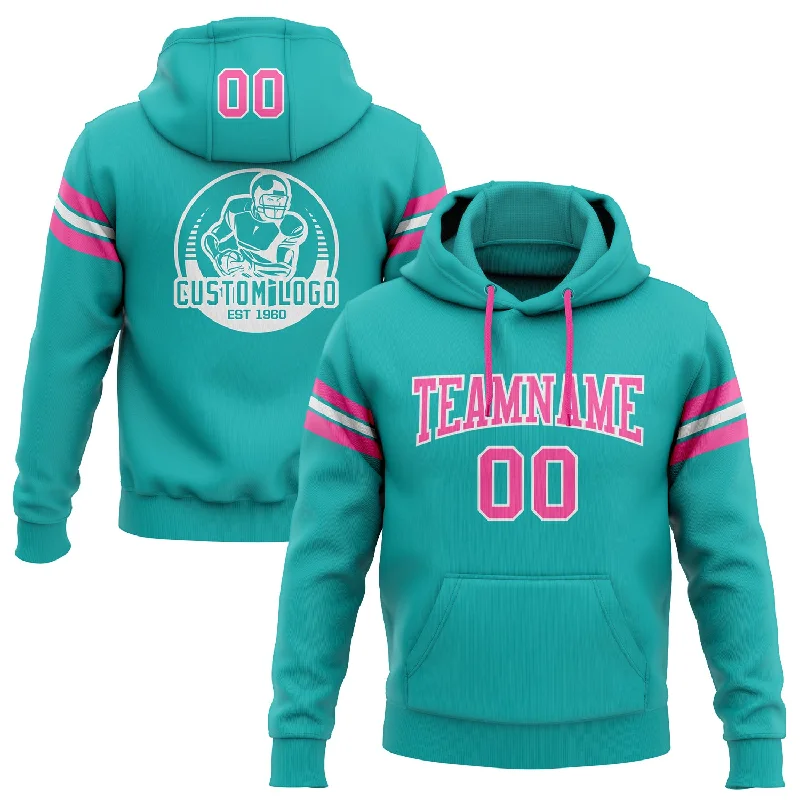 One Size Stitched Aqua Pink-White Football Pullover Sweatshirt Hoodie