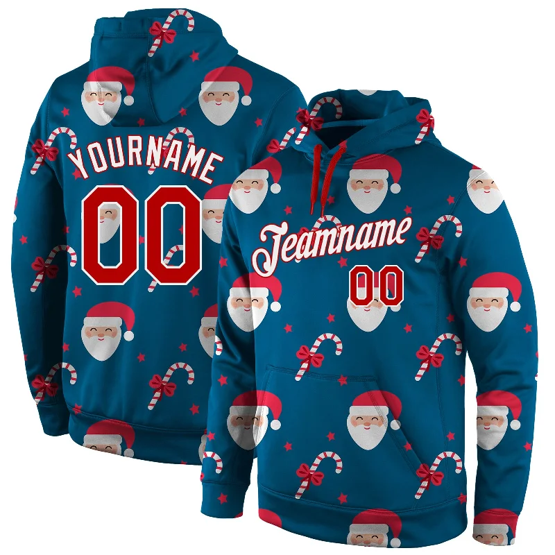 One Size Stitched Aqua Red-White Christmas 3D Sports Pullover Sweatshirt Hoodie