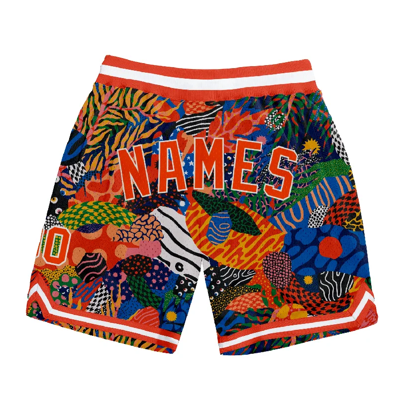 One Size Black Orange-White 3D Pattern Design Hawaii Bush Authentic Basketball Shorts