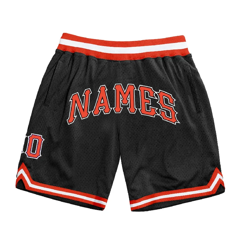 One Size Black Orange-White Authentic Throwback Basketball Shorts